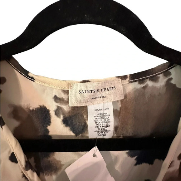 Saints and Hearts Ruched Mesh Long Sleeve Top Cream and Brown Size Large NWT - Picture 3 of 3